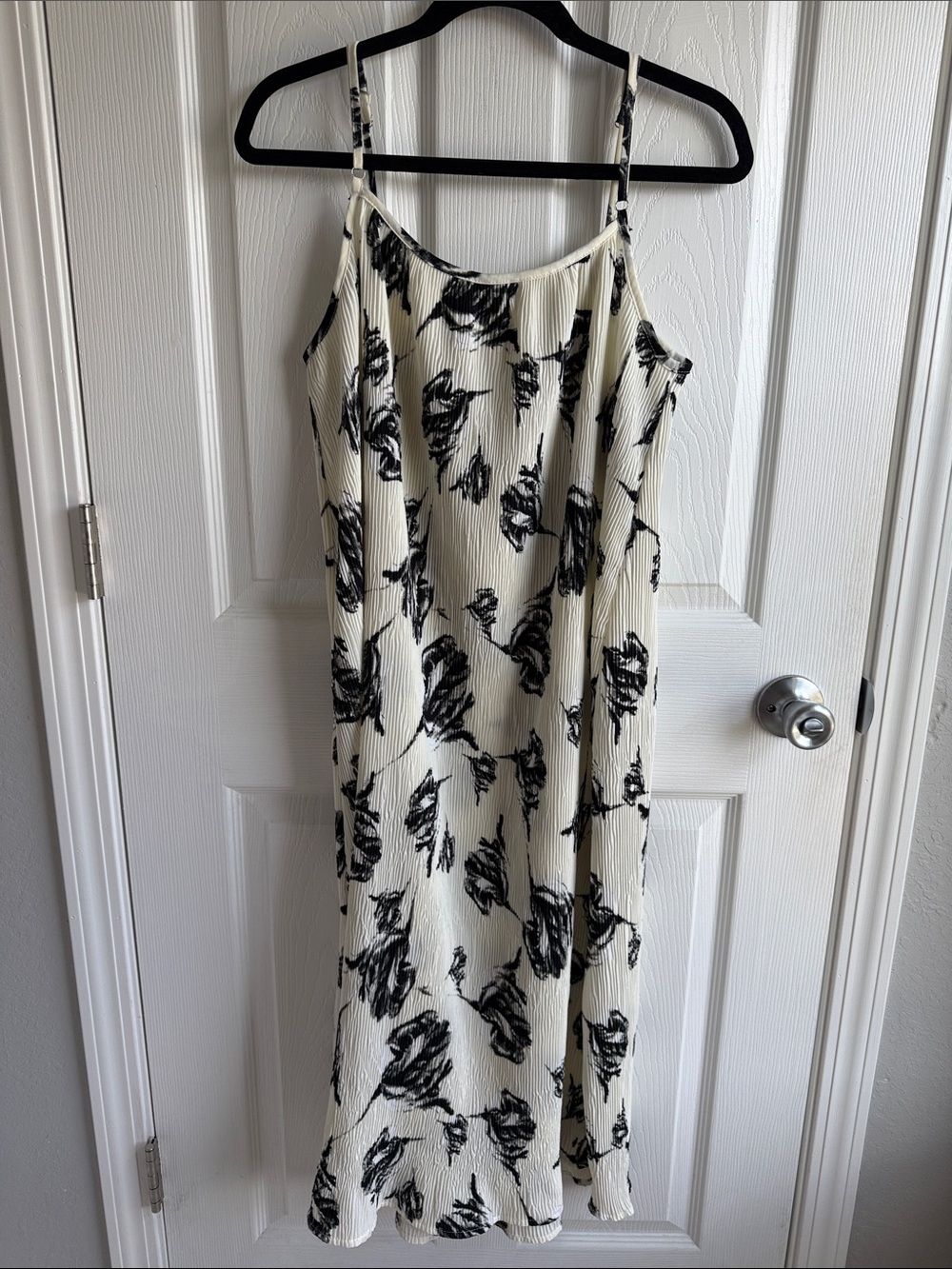 Women's Cream Slip Dress with Black Floral Print